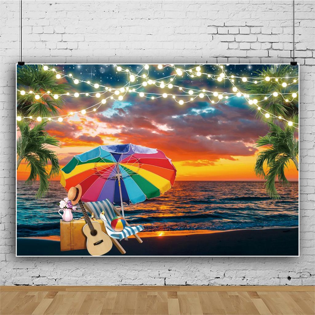 Summer Hawaii Beach Backdrop Tropical Flowers Aloha Luau Sea Surfboard Holiday Party Birthday Photography Background Decor Props