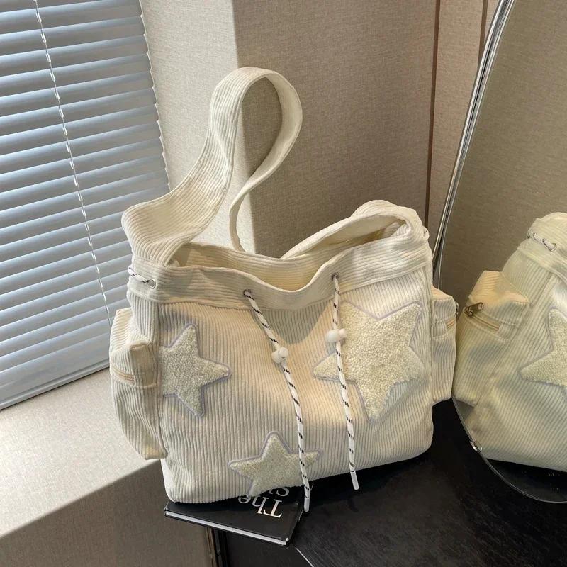 Star Appliques Velvet Personality Shoulder and Crossbody Bags Zipper Super Cool Autumn New Style Bags