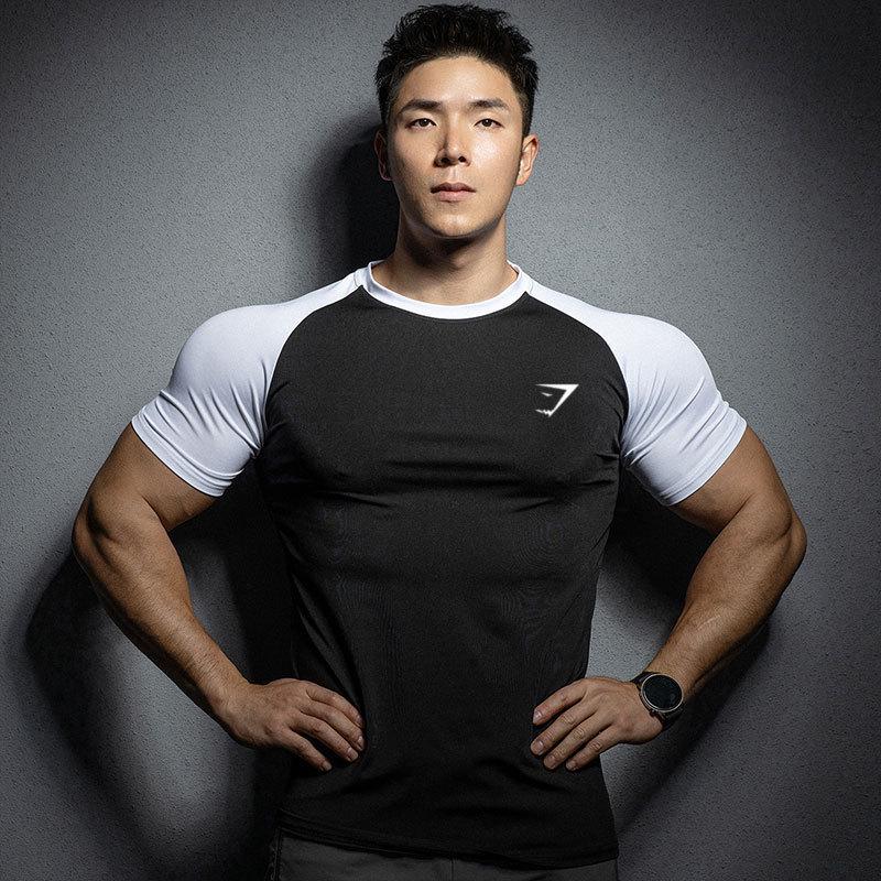 Men's Quick-Dry Color-Block Running T-Shirt - High Elasticity, Short-Sleeve Fitness Top