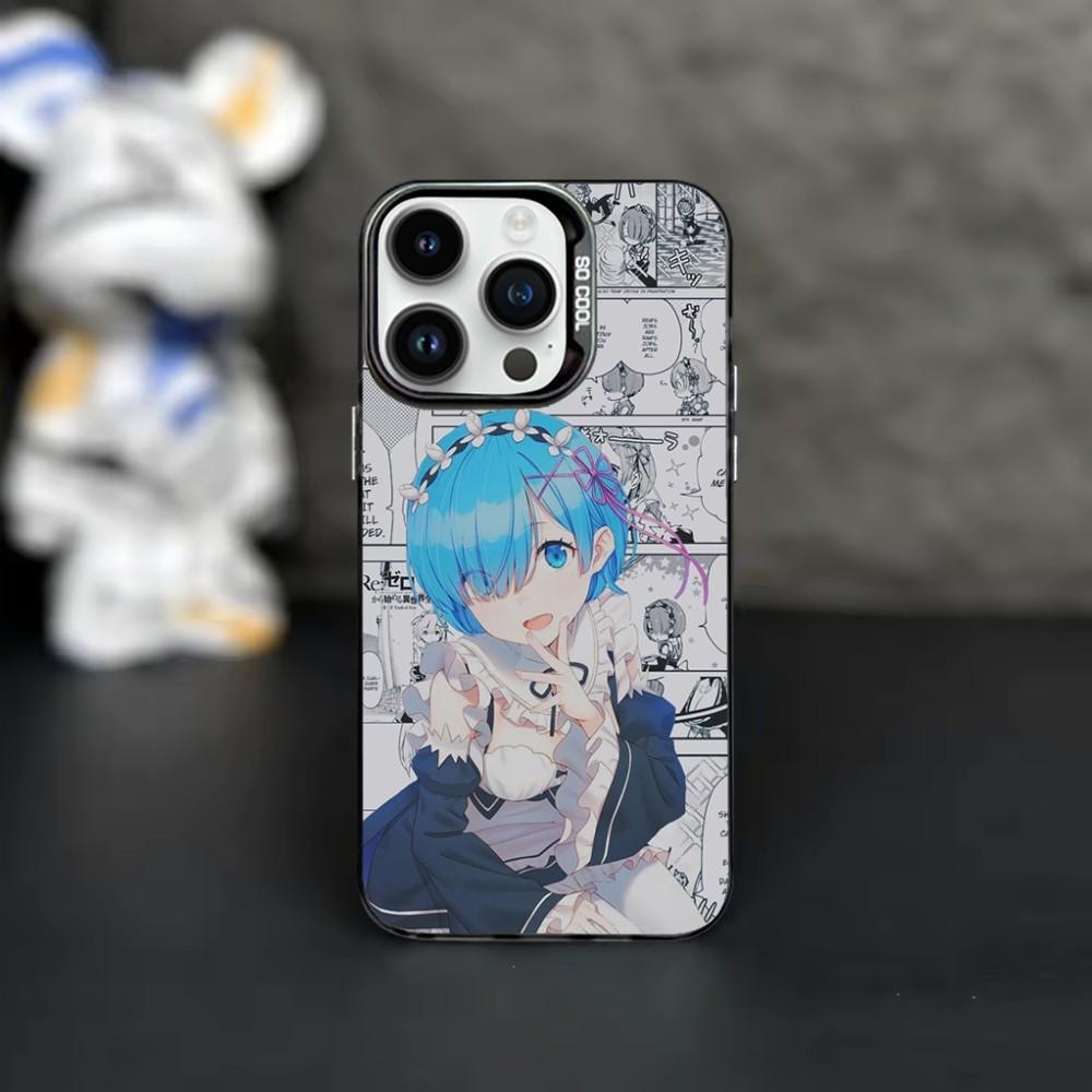 Cartoon R-Rem Re Z-Zero Phone Case For iPhone 16,15,14,13,12,11,Mini,Pro,MAX Black Matte Shockproof Cover