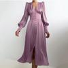 Weißes, einreihiges, elegantes Kleid für Damen, Party-Robe, hohe Taille, langes Satinkleid