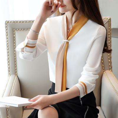 Damen Tops Bluse Vintage Langarmshirt Chiffon Top weißes Shirt