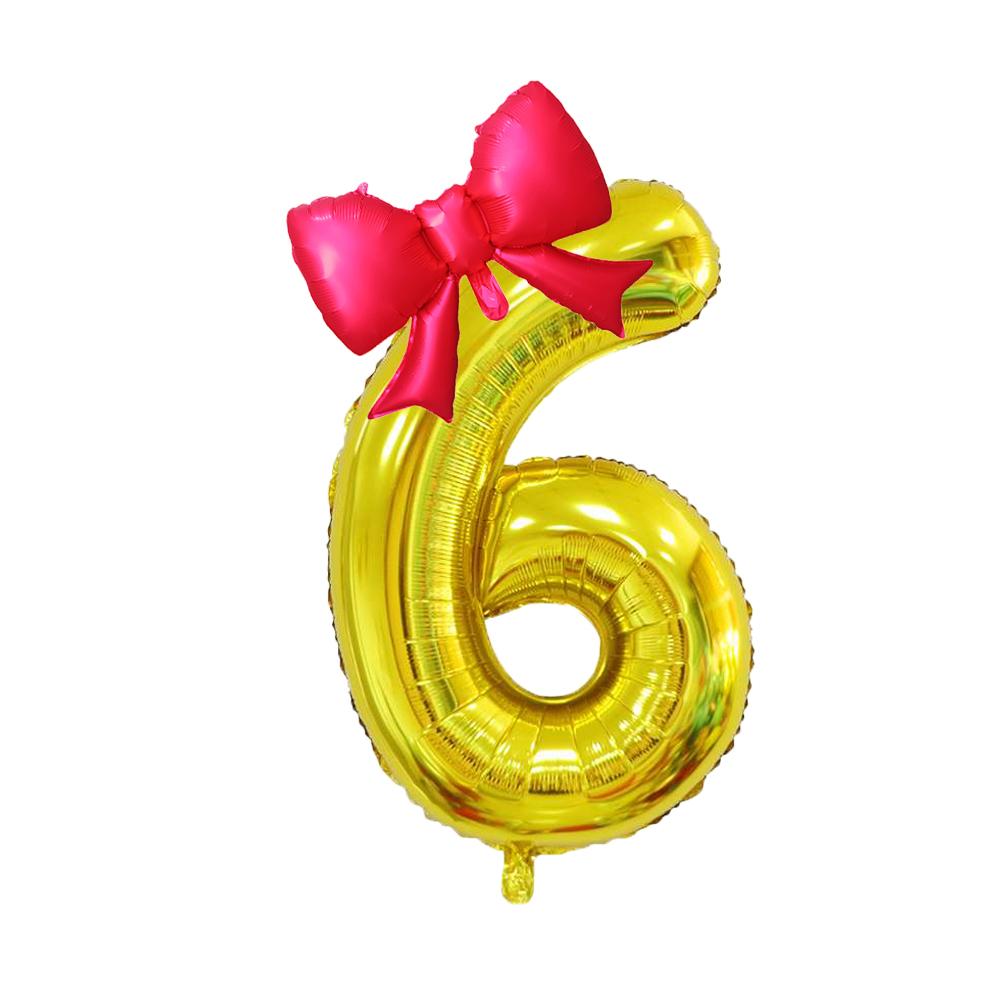 2Pcs 40Inch Gold Number Foil Balloon with Cute Bow Balloons For Kids Baby Girl 1st Birthday Party Decoration Favors Supplies