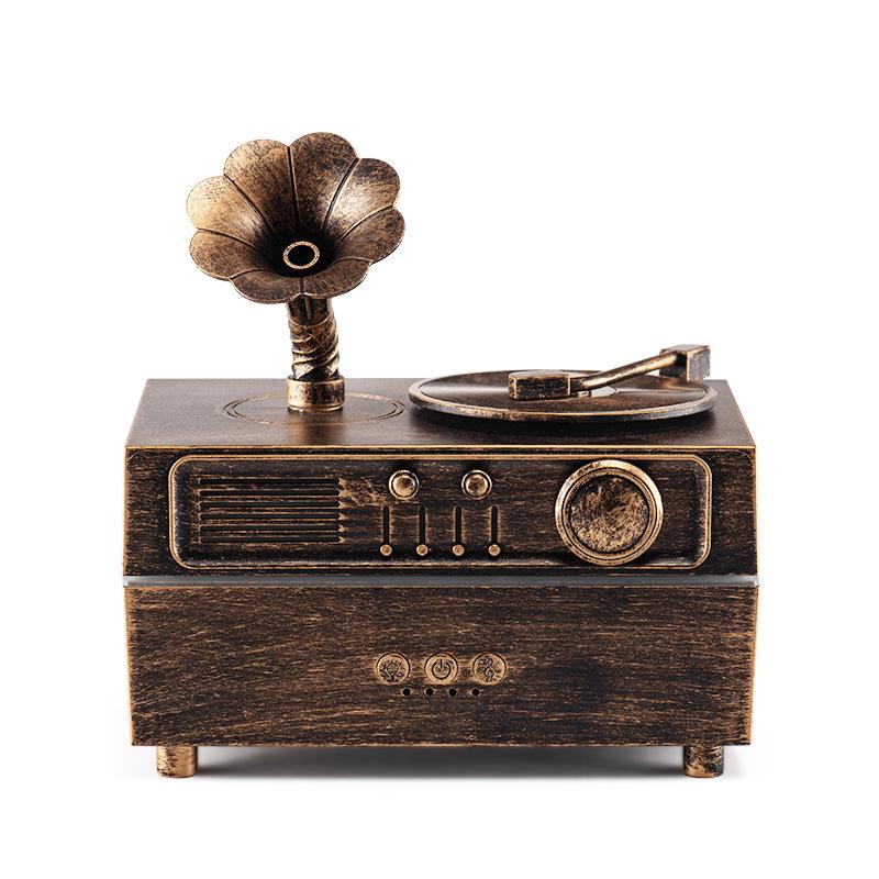 Retro Gramophon Aroma Diffusor & Bluetooth Lautsprecher mit Fernbedienung - Ultraschall Luftbefeuchter & Heimdeko Geschenk