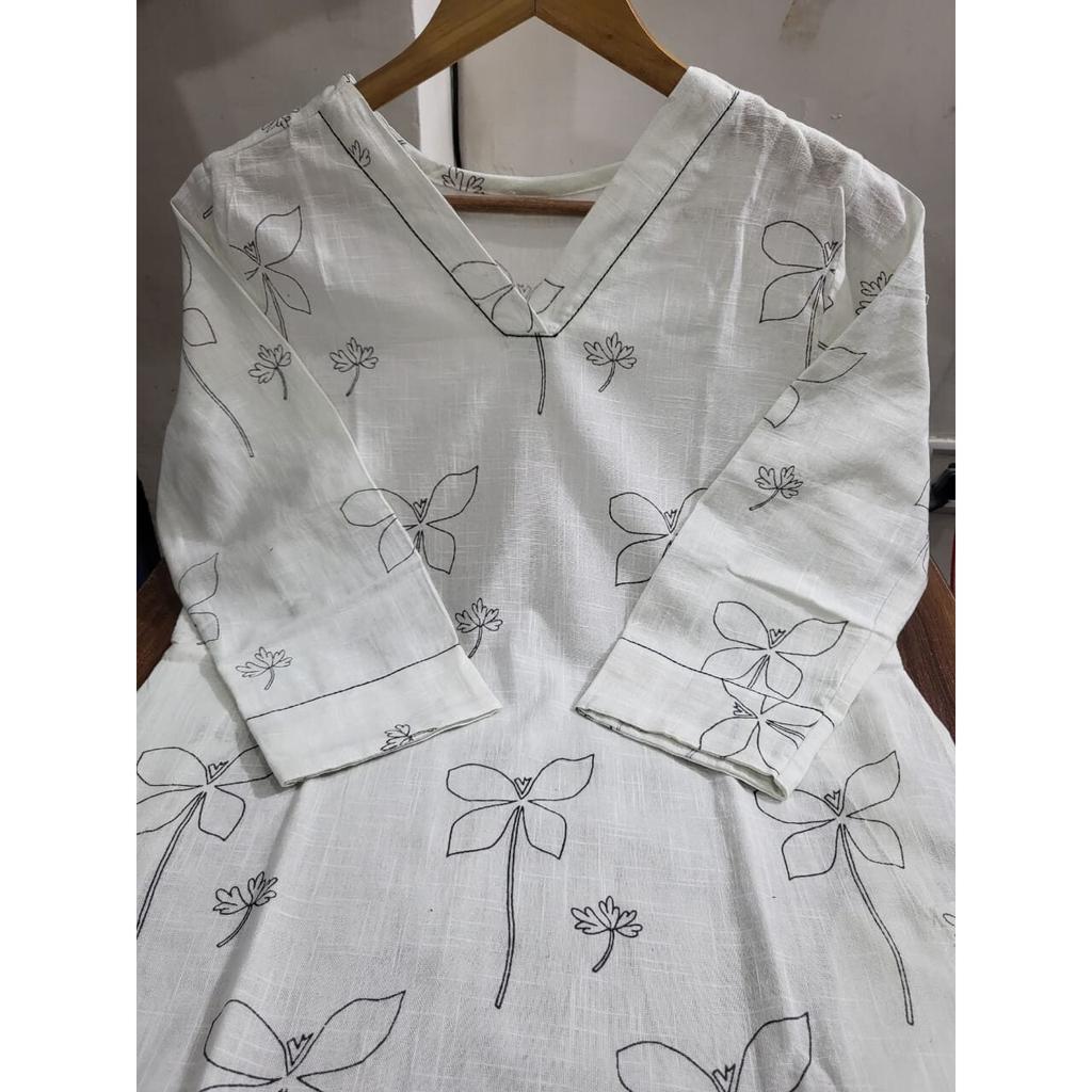 Indian Designer Cotton White Kurti Women Bollywood Top Tunic Kurta Pant Set SC-2281a1