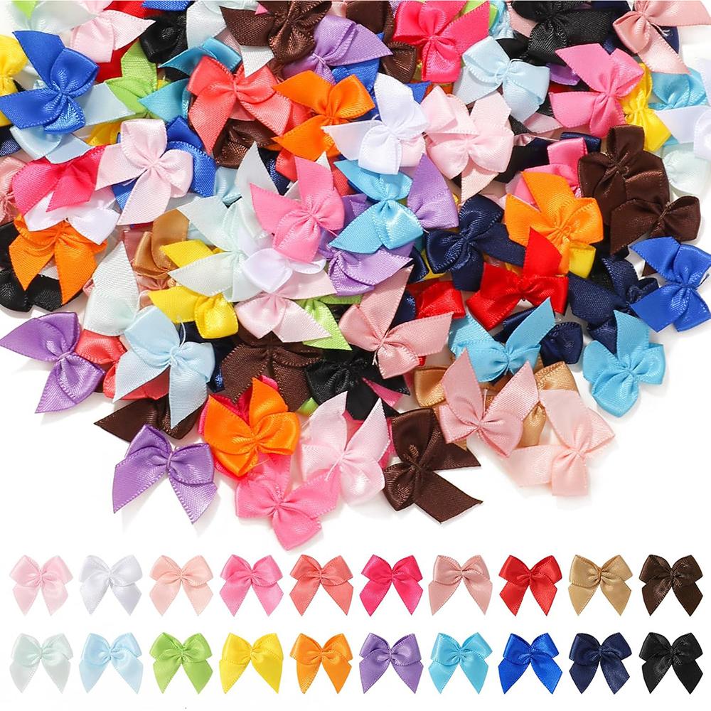 100Pcs/Set Polychrome Satin Bows Patches Applique Mini Bow Tie DIY Clothes Sewing Decoration
