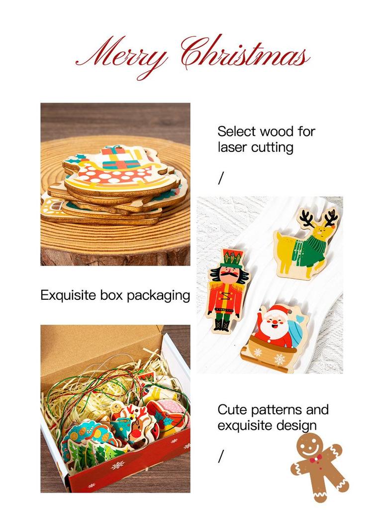 Original Christmas Gift Pendant: Santa Claus & Gingerbread Man Tree Ornaments with Gift Box