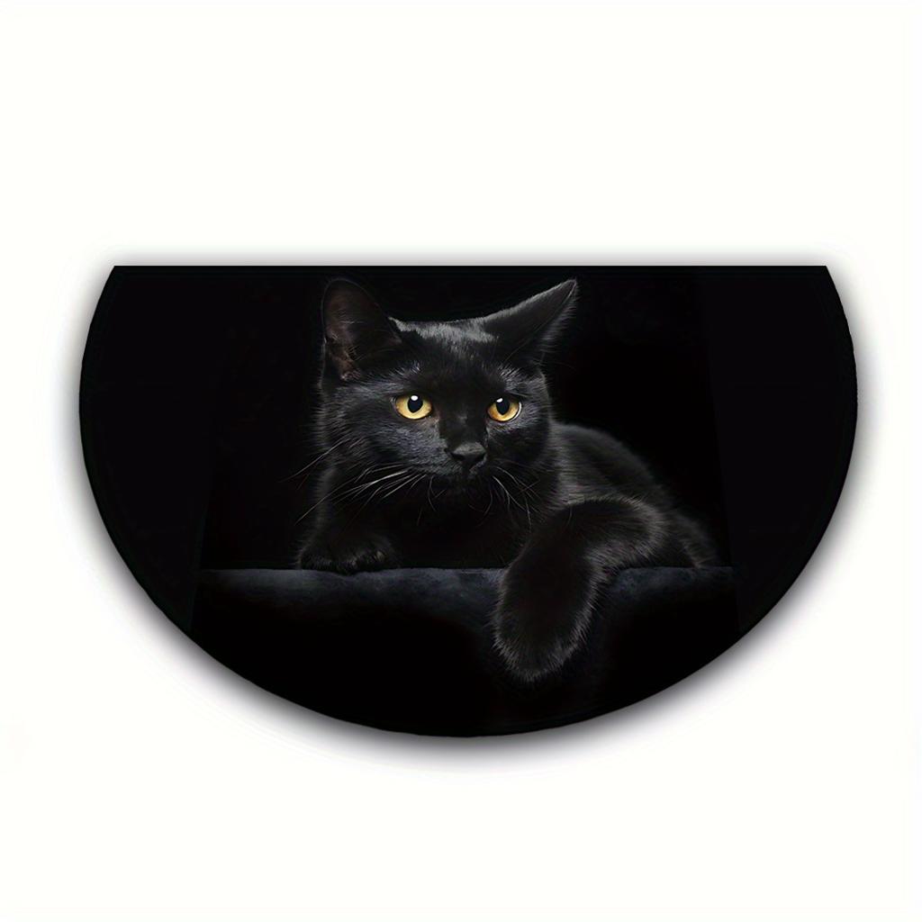 1 Stück Schwarzes Katze Muster Halbkreis Willkommen Fußmatte Rutschfest für Außen Terrasse Veranda Küche Badezimmer Eingangsbereich Bodenmatte