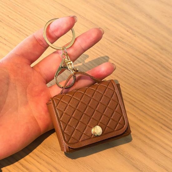 Imitation Leather Keychain Pendant Rhomboid Embossing Mini Handbag Shape Keychain with Dual-Purpose Buckle Backpack Accessories