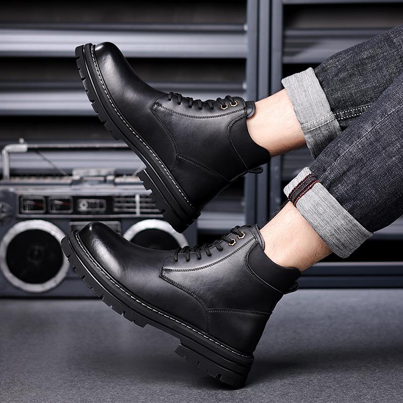 Martin boots men's autumn mid-top boots casual British style thick-soled tooling big yellow boots