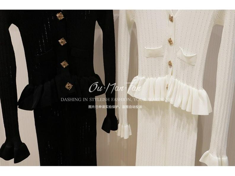 Elegant French-Style V-Neck Slim Fit Fishtail Knit Dress