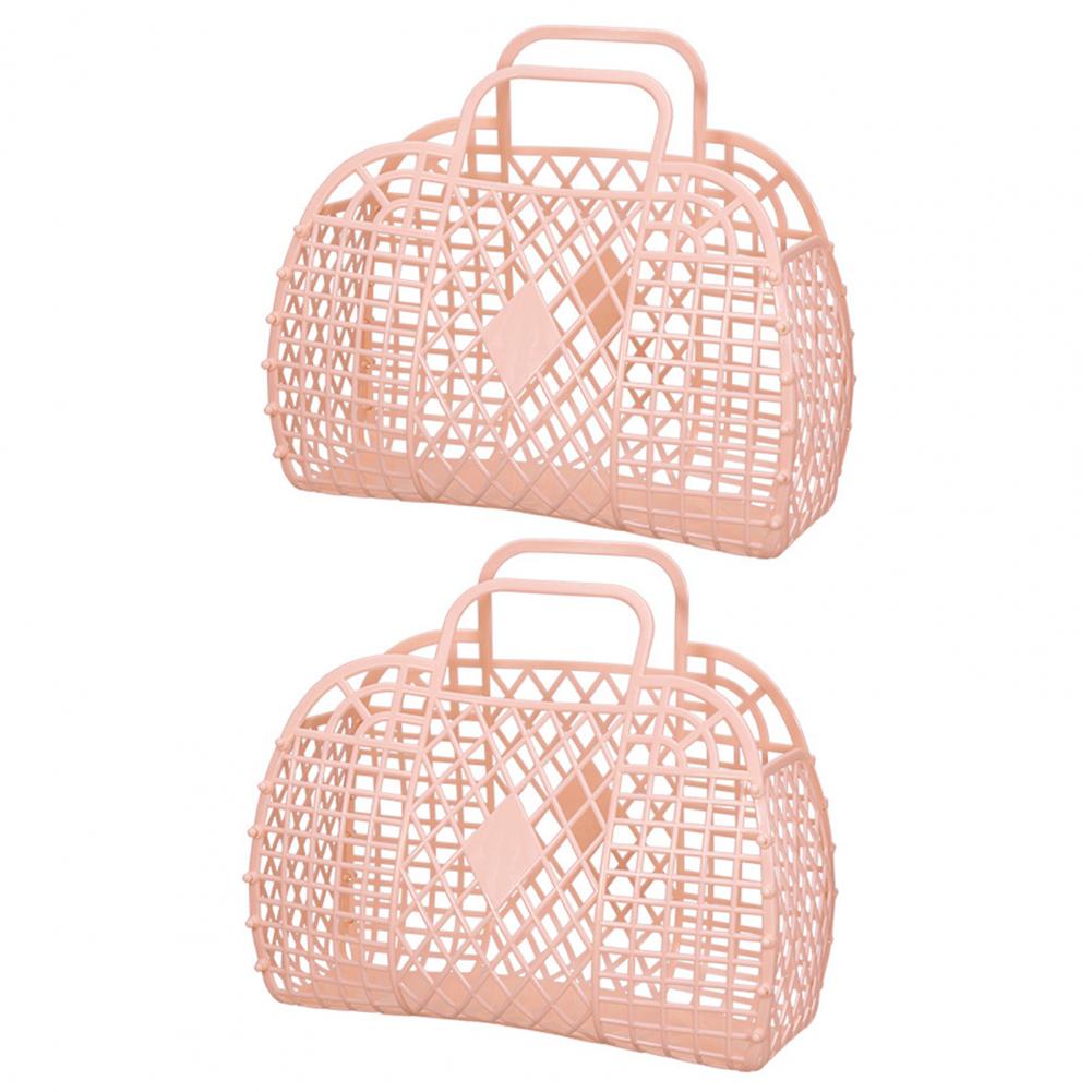 2Pcs Summer Jelly Bag Storage Basket Beach Basket Sundries Vegetable Basket Hollow Jelly Bag Girl Handbag Jelly Beach Tote Bags