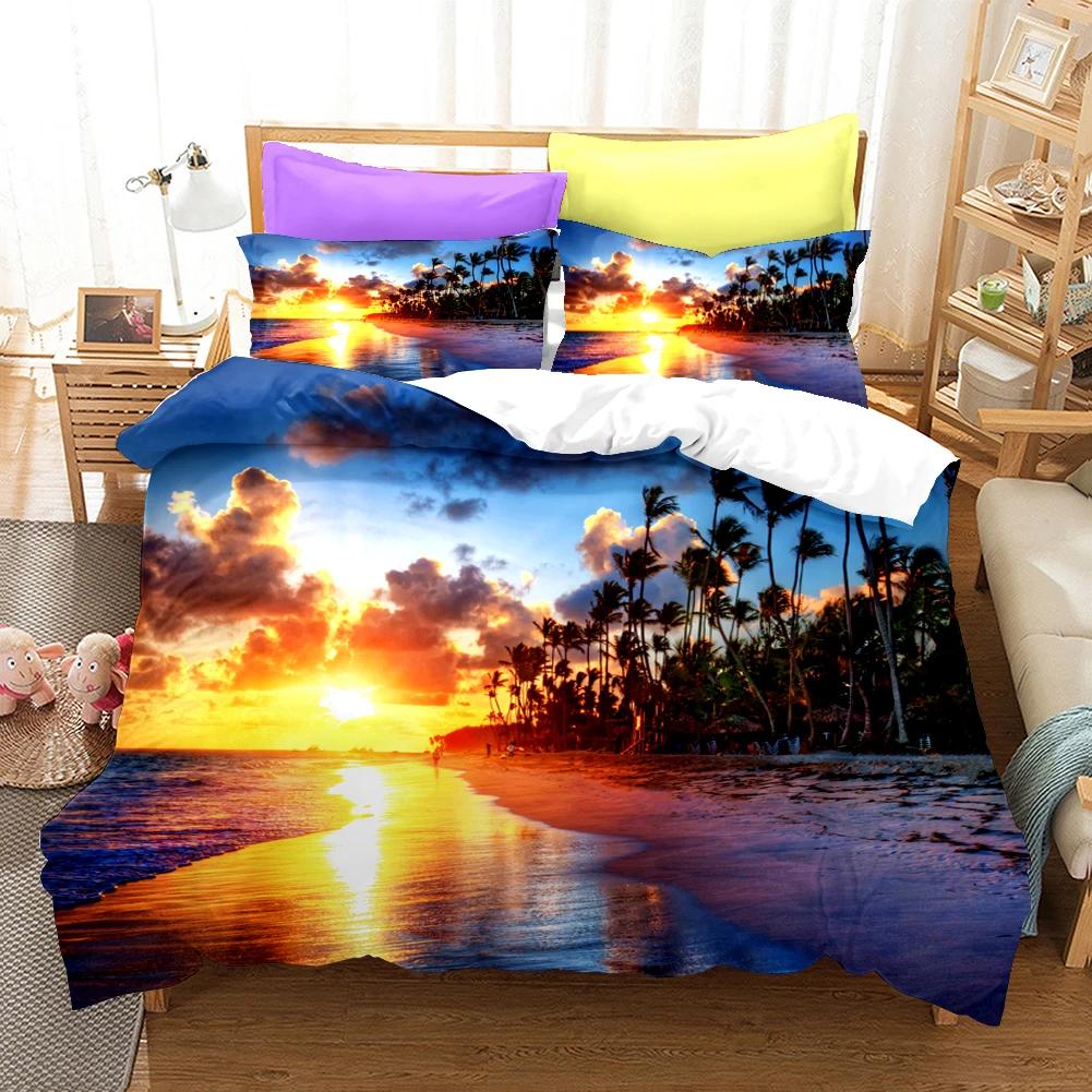 3D Print Coconut Tree Duvet Cover Set King Size Bedroom Set Bedding Ropa De Cama 200x200 Bed Sets For Girl 100% Polyester Fibre