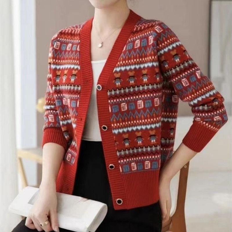 New Autumn and Winter Jacquard Knitted Cardigan Women's Loose Small Sweater Jacket Versatile Outerwear Top