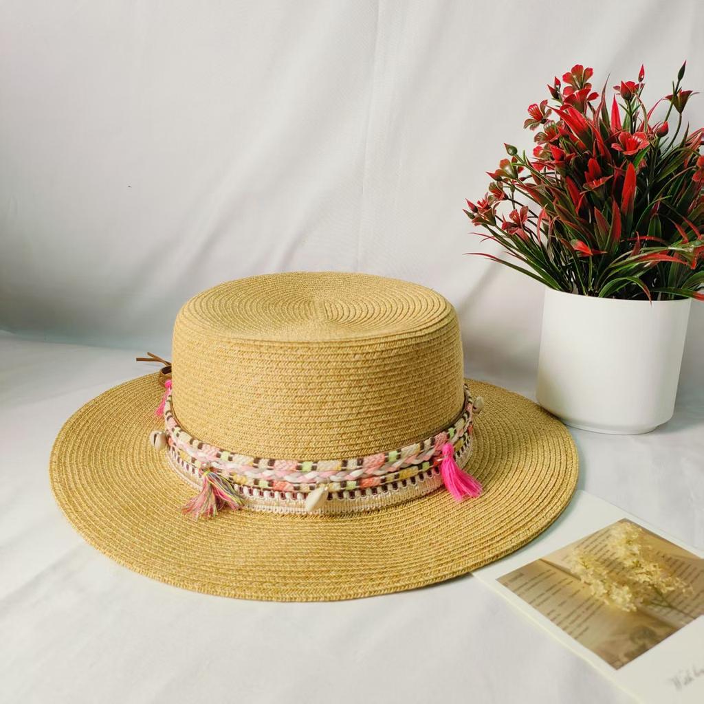 Hepburn Ethnic Wind Fine Grass Encryption Straw Hat Women's Summer Seaside Vacation Panama Jazz Hat Sunscreen Sunshade Top Hat
