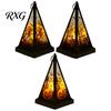 Retro Triangular Wind Lantern Halloween Vintage LED Candle, Spooky Pumpkin Witch Tabletop Decor with Castle Metal Hanger, Electronic Tealight
