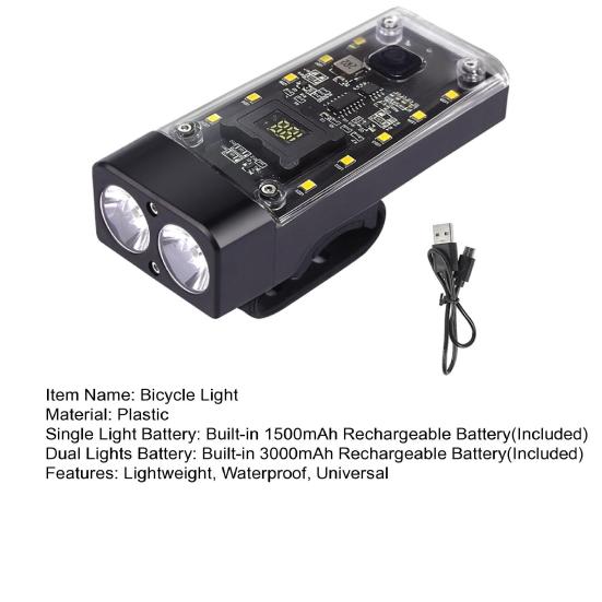 Bicycle Headlight 1500/3000mAh Rechargeable Power Bank Lightweight Waterproof Universal MTB Road Mountain Bike Night Riding LED Front Lamp