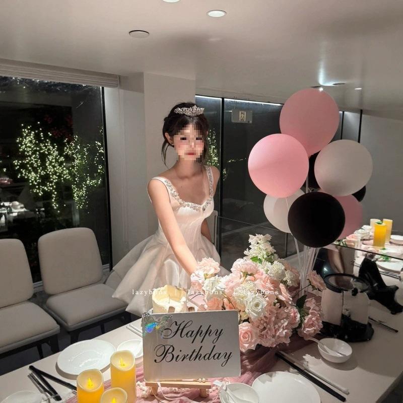 High-end white dress birthday dress dress female heavy industry fish bone waist princess suspender skirt