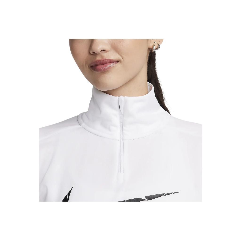 Nike Swoosh Logo Half-Zip Casual Moisture-Wicking Long Sleeve T-Shirt Women Tops White FN2637-100