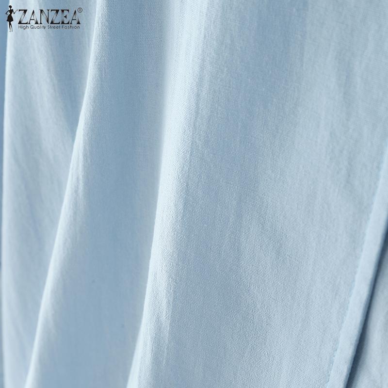 ZANZEA Women Casual Round Neck 3/4 Sleeve Loose Cardigan Summer Blouse