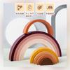 Shinse Building Blocks Toy Rainbow Blocks Wood Silicone Stacking Soft Puzzle Shape Matching Montessori Arch Rainbow Educational Toy Imagination Early