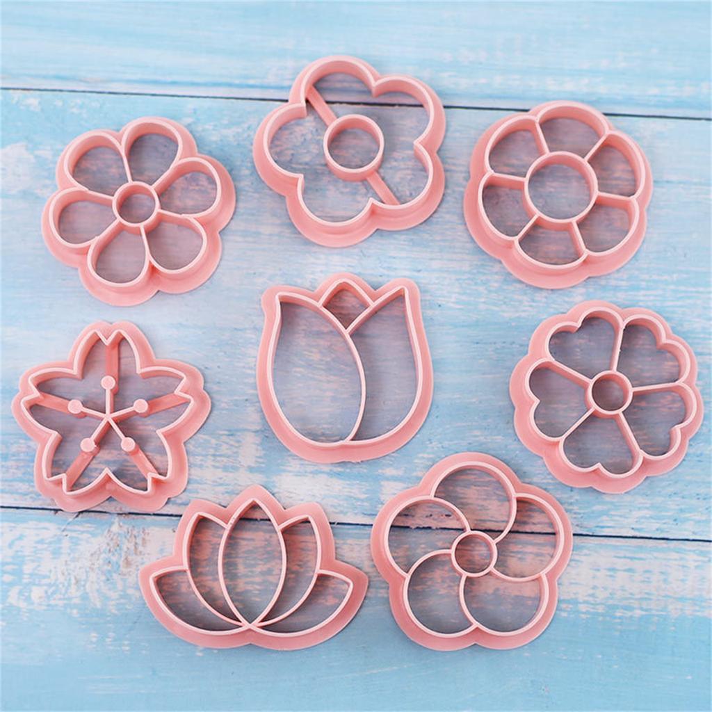 8pcs Flower Shaped Cookie Mould Biscuit Fondant Embosser Stamp for Wedding Party Plastic Cake Decorating Baking Supplies