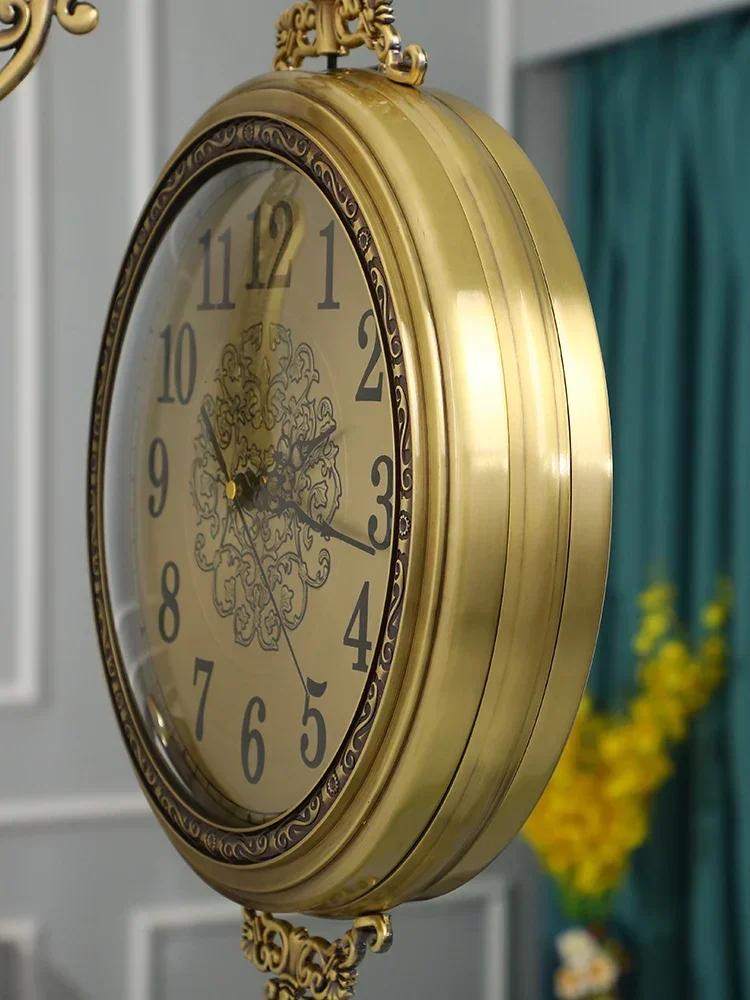 Luxury Wood Wall Clock Metal Retro Nordic American Style Gold Silent Double Sided Reloj De Pared Chic Living Room Home DecG8I0G1