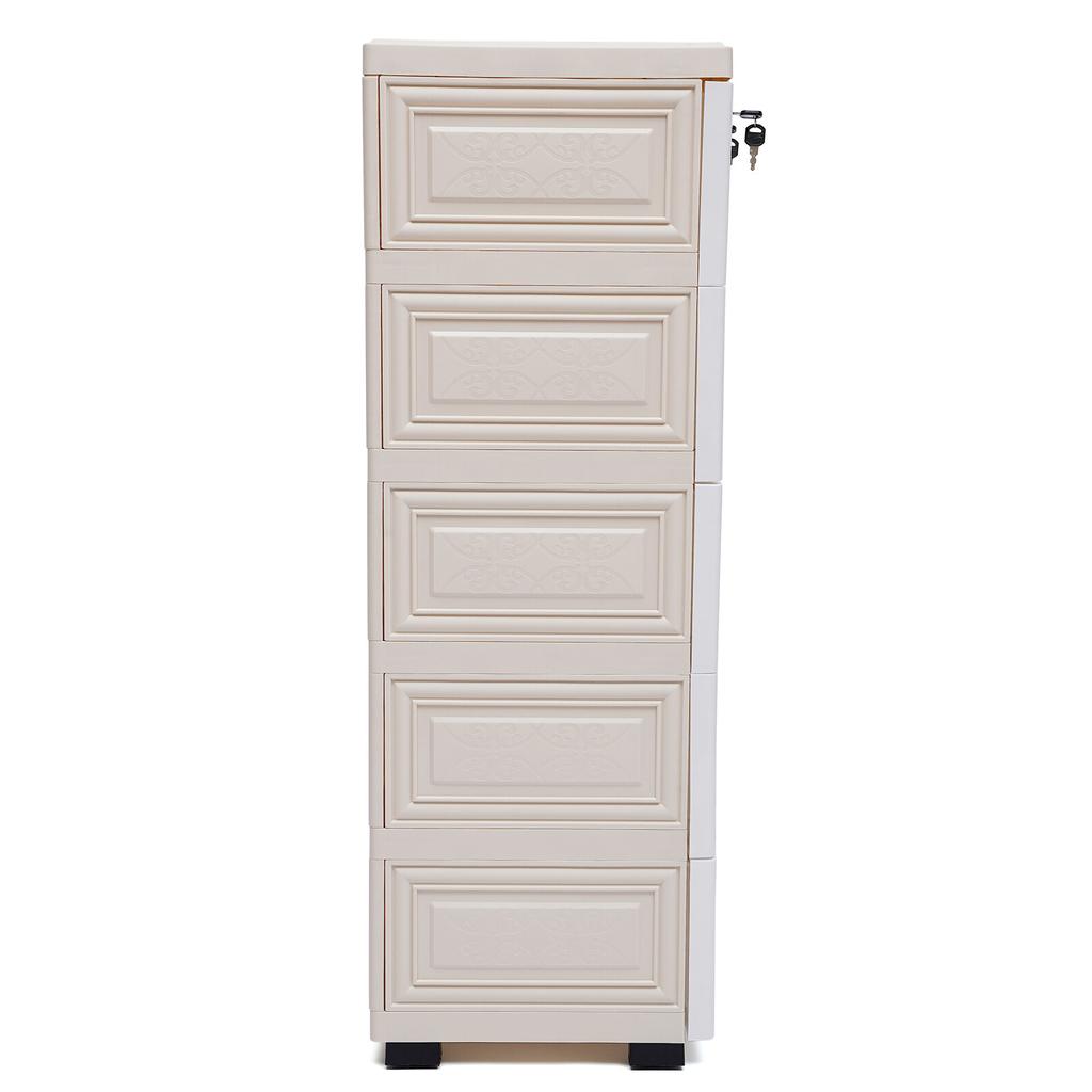 5 Tier Plastic Storage Cabinet for Kids Bedroom Nursery Dresser Organizer 6 Drawers Lockable Wheels Polar Bear