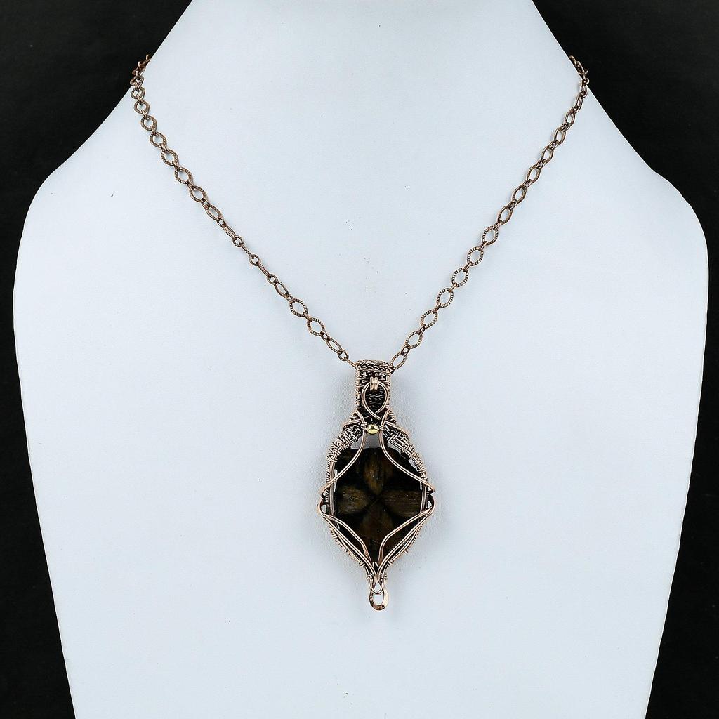 Chiastolite Gemstone Pendant Copper Wire Wrapped Jewelry Handmade Women Pendant Chiastolite Jewelry Gift For Mom Copper Wire Wrapped Pendant