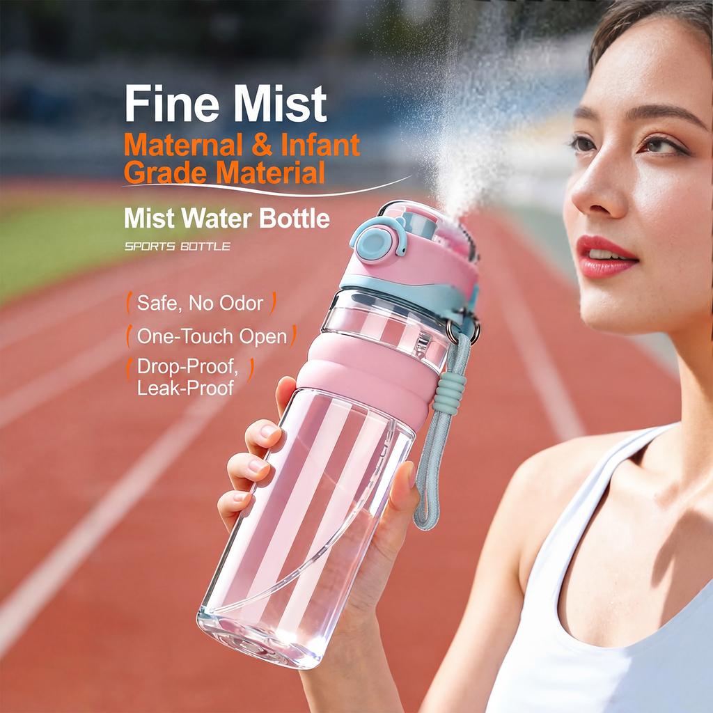 Spray Sports Water Bottle with Straw Direct Drinking Dual-Use Plastic Water Bottles for Outdoor Travel Office Walking