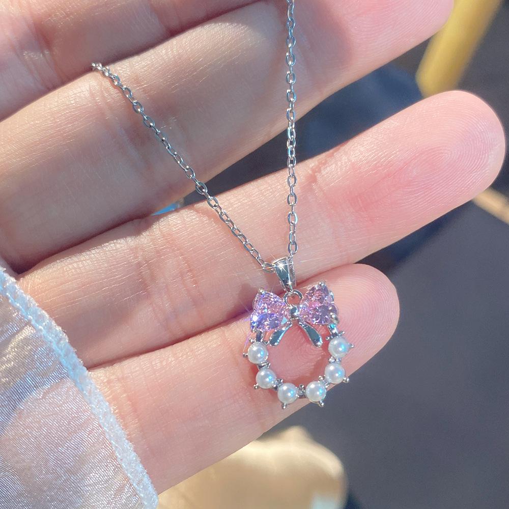 Light Luxury Full Diamond Inlaid Zircon Titanium Steel Clavicle Chain Fairy Versatile Delicate Necklace Gift for Girlfriend