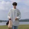 Autumn New Striped Long-Sleeved T-Shirt Men'S College Style Retro Trend Casual Crew Neck Bottoming Sweater
