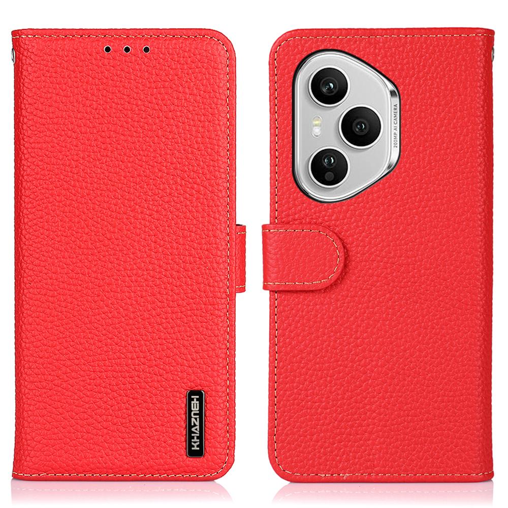 

KHAZNEH Для Honor 400 Pro 5G (Глобальный) Чехол-книжка из натуральной коровьей кожи для телефона Red