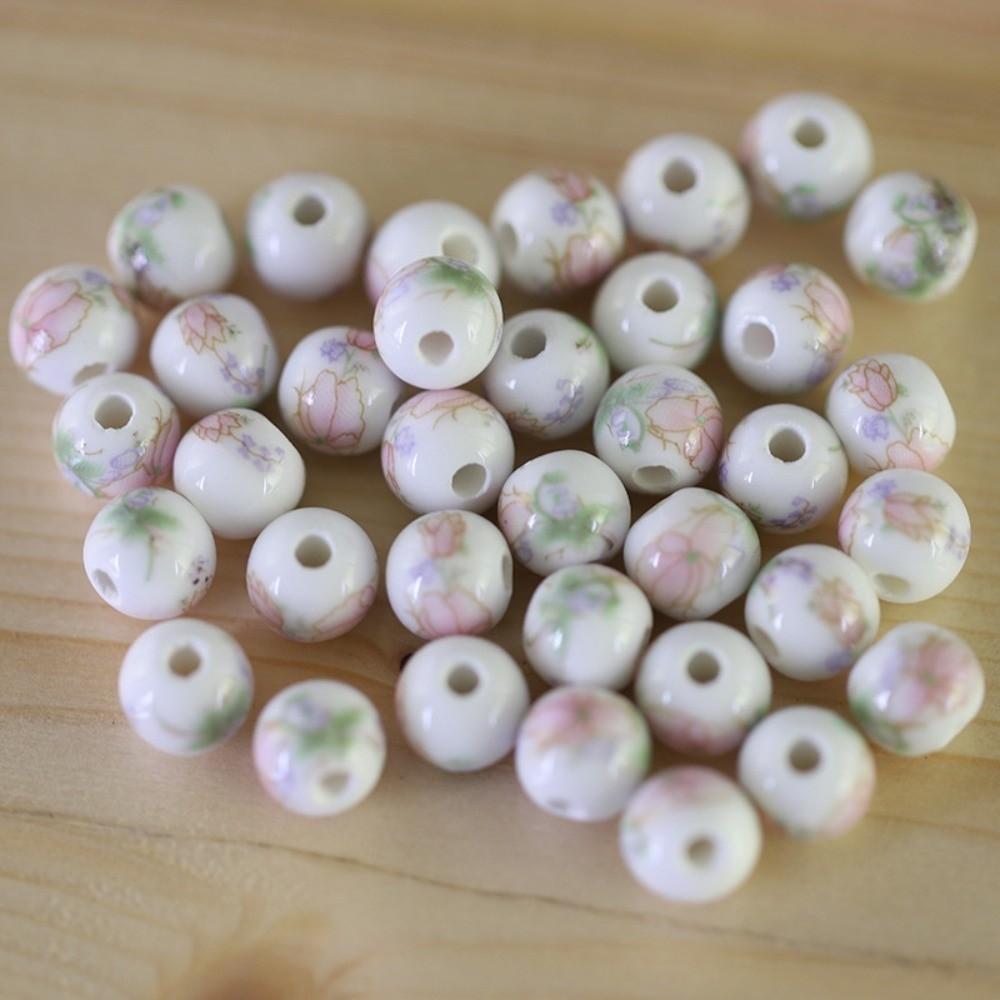 30pcs/set Flowers Printed Loose Beads Creative Chinese Style Beads  Woven Necklaces