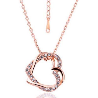 Shining Diva Moda Cuori-in-Love Placcato Oro Rosa 18K Collana con Ciondolo in Cristallo Austriaco per Ragazze/Donne(d'oro)