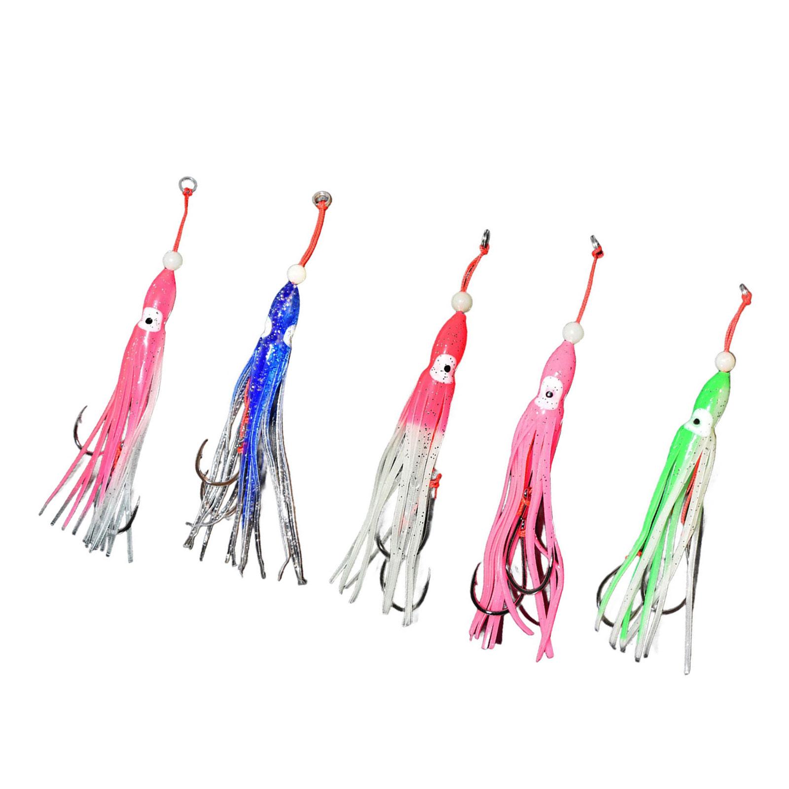 

5 шт. Рыболовные приманки для кальмаров Мягкие Светящиеся Приманки для троллинга Осьминог Соленая вода с крючком Юбка Осьминога Троллинговая Приманка C