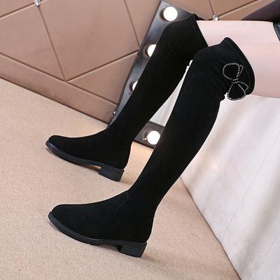 Stretch Over-The-Knee Winter Boots for Women Black High-Leg Boots with Back Tie Autumn Fashion Boots Cotton Lined
