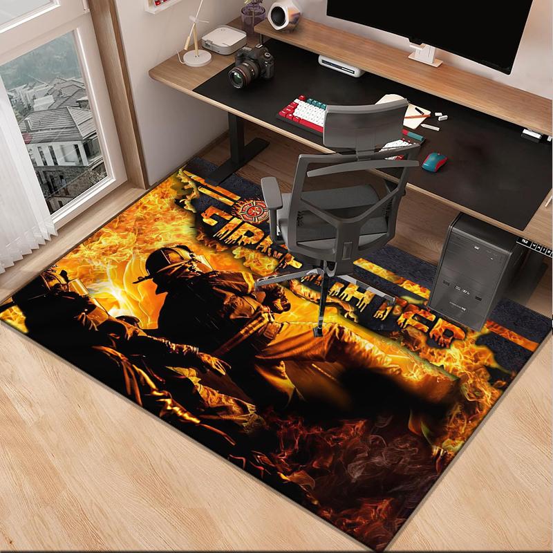 Firefighter In Action Office Rug Chair Mat, Entryway Carpet, Suitable for Front Door, Bedroom, Living Room, Desk, Holiday Gift