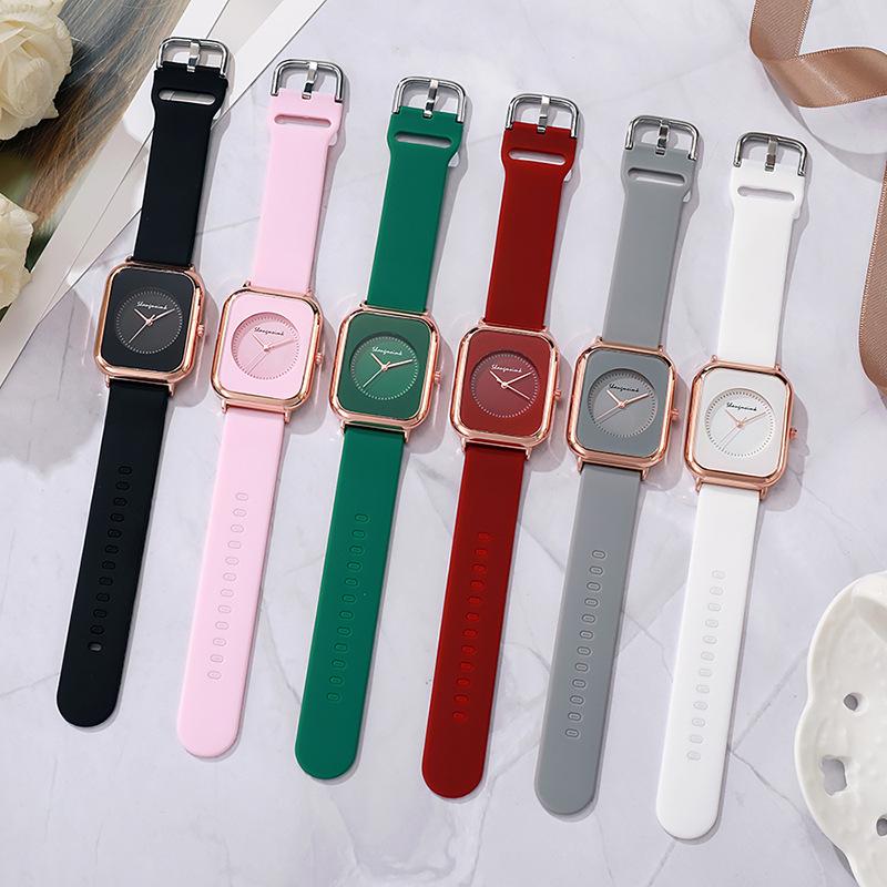 Student Women's Casual Quartz Watch with Square Face and Silicone Strap