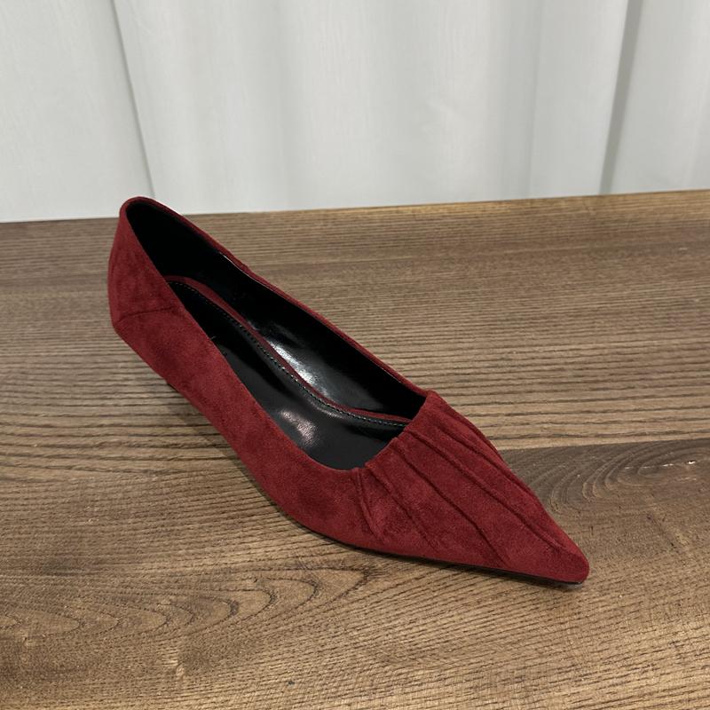 Fashion SUOJIALUN 2025 Autumn Women Pumps Shoes Fashion Pleated Shallow Slip On Single Shoes Pointed Toe Med Heel Dress Pumps Shoes