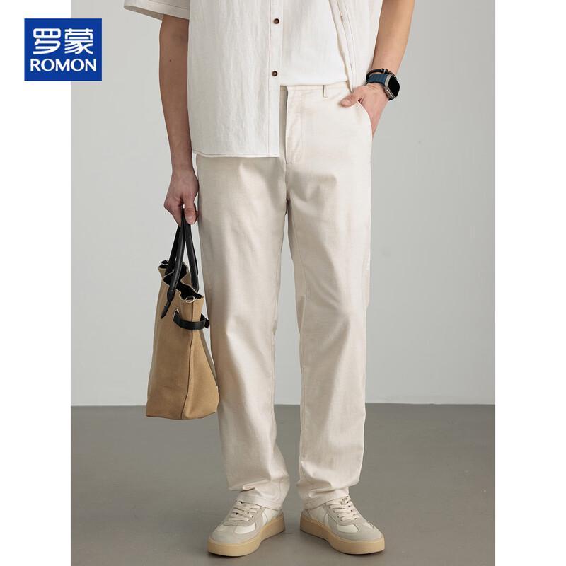 ROMON Men's Cotton-Linen Straight-Leg Casual Pants
