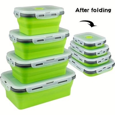 1/4PCS Folding Silicone Lunch Box Kitchen Refrigerator Preservation Box Eco-Friendly Picnic Storage Box Stackable Space Save