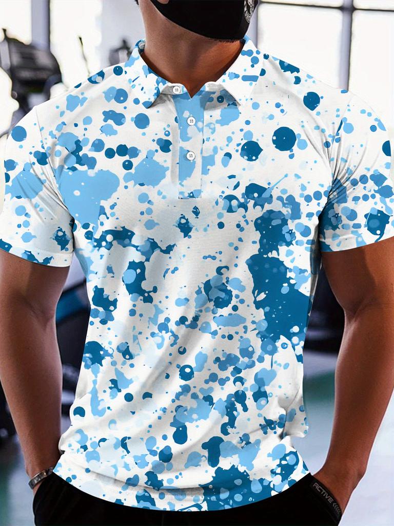 Printed Design – Not Textured, Spliced, Printed, Fashionable, Trendy Pattern, Plus Size Short Sleeve Men's Polo Shirt