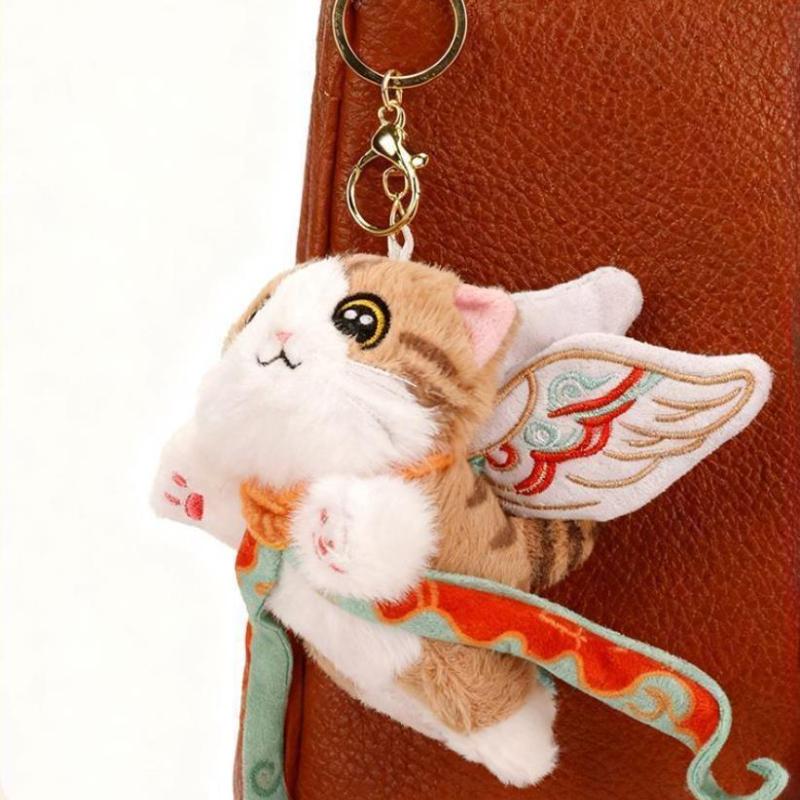 Chinese Style Dunhuang Flying Cat Nine-Colored Deer Bag Charm Pendant Cute Cotton Plush Doll Keychain Key Ring Gift