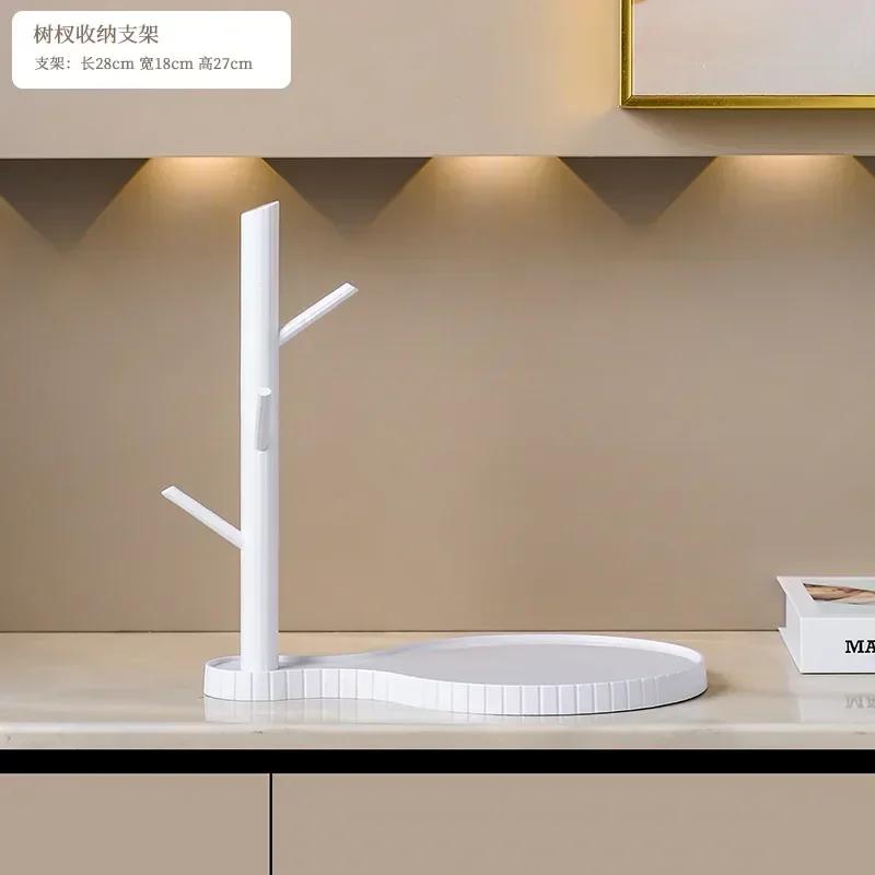 Ceramic Bear Tabletop Wooden Tree Tray Key Jewelry Hanger Candy Storage Display Ornament Exquisite Desk Resin for Living Room