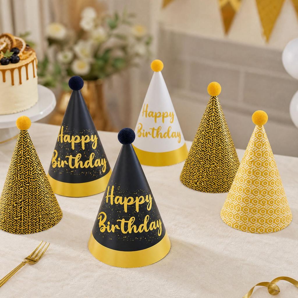Birthday Party Hats with Pom Poms for Adults and Kids, Birthday Theme Party Decoration Supplies