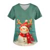 Ladies' Christmas Printed Fashionable V-neck Pocket Short Sleeved  Uniform And Caregiver Top