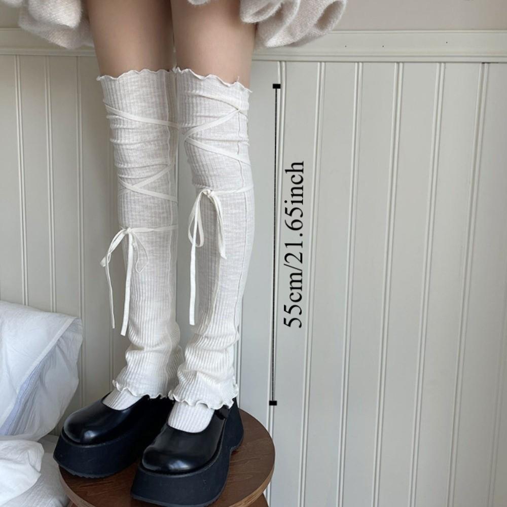 Strappy Balletcore Leg Warmers Knee High Stringy Selvedge Loose Socks Foot Cover Warm Vertical Stripe Boots Cover Streetwear