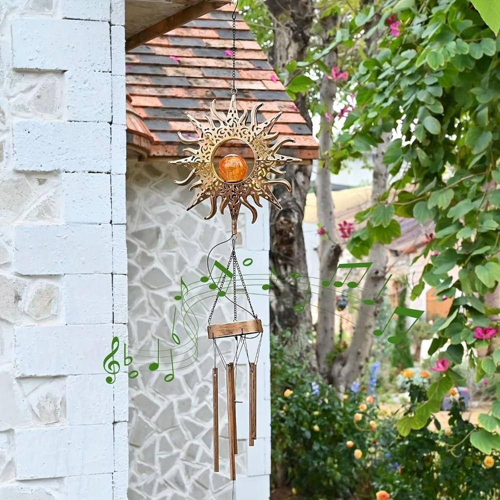 Outdoor Hanging Solar Lights Waterproof Aeolian Bells Moon  LED Solar Wind Chimes  Holiday Party