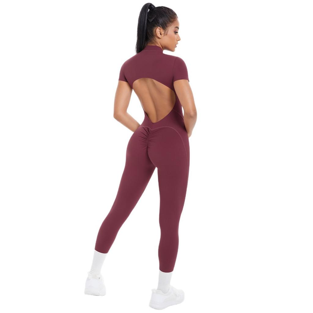 New Nude Tight Fitting Short Sleeved Yoga Sports Jumpsuit, Outdoor Leisure Running Fitness Suit, Quick Drying Jumpsuit For Women